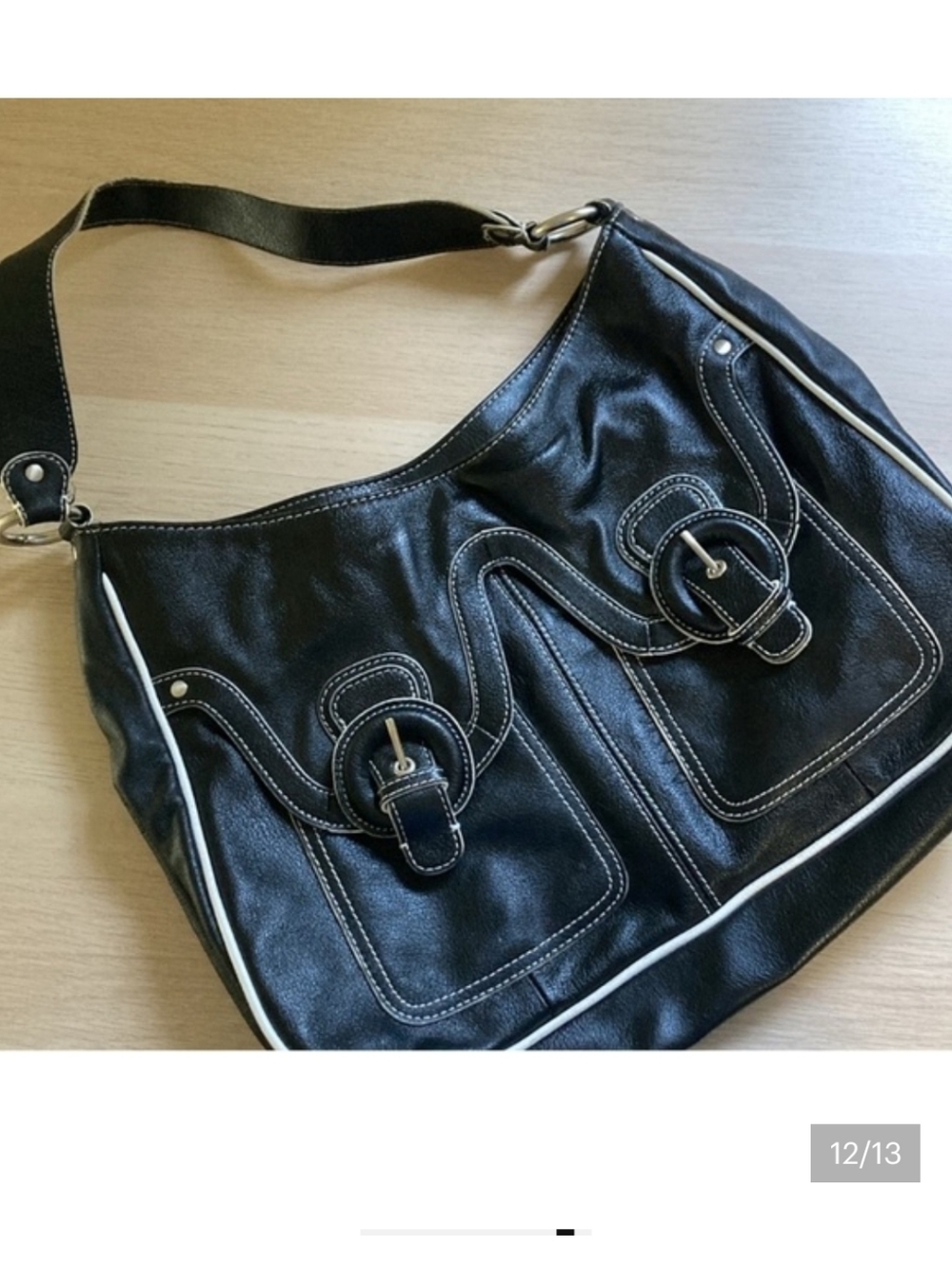 Wilsons Leather Black Shoulder Bag with White Trim